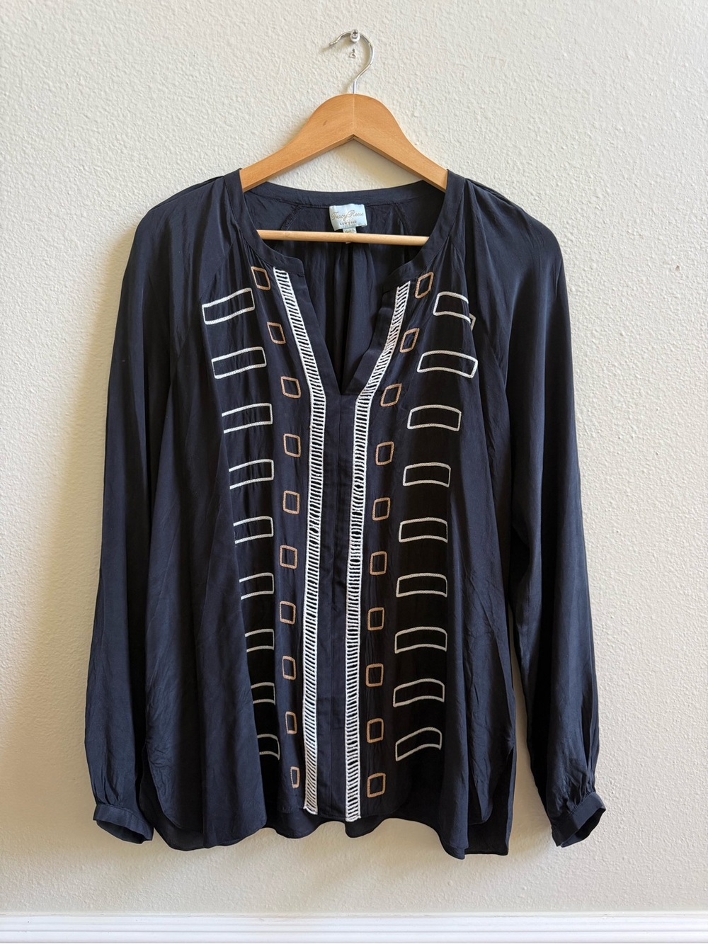 Tracy Reese Black Silk Embroidered Top